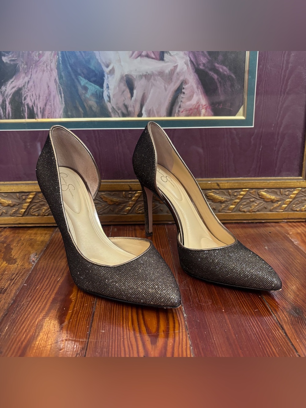 Jessica Simpson Black Sparkle Pointed-Toe Stiletto Heels